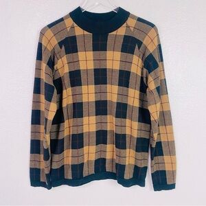 Como Sport Tan/Black Plaid Merino Wool Crewneck Sweater Size L